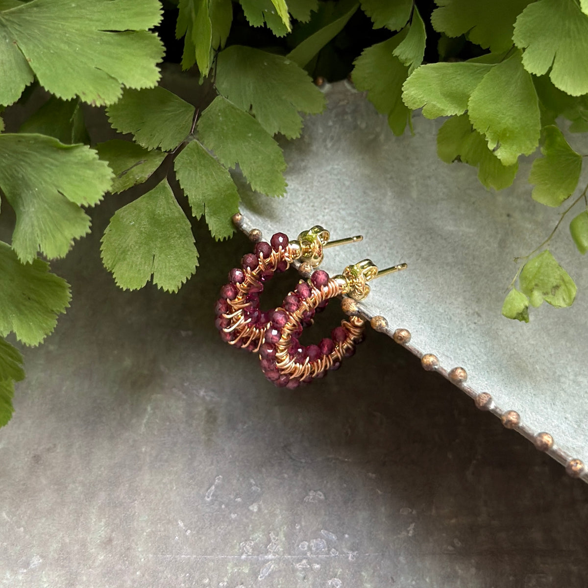 Burgundy & Fuchsia Pink Garnet Double Beaded Mini Hoops
