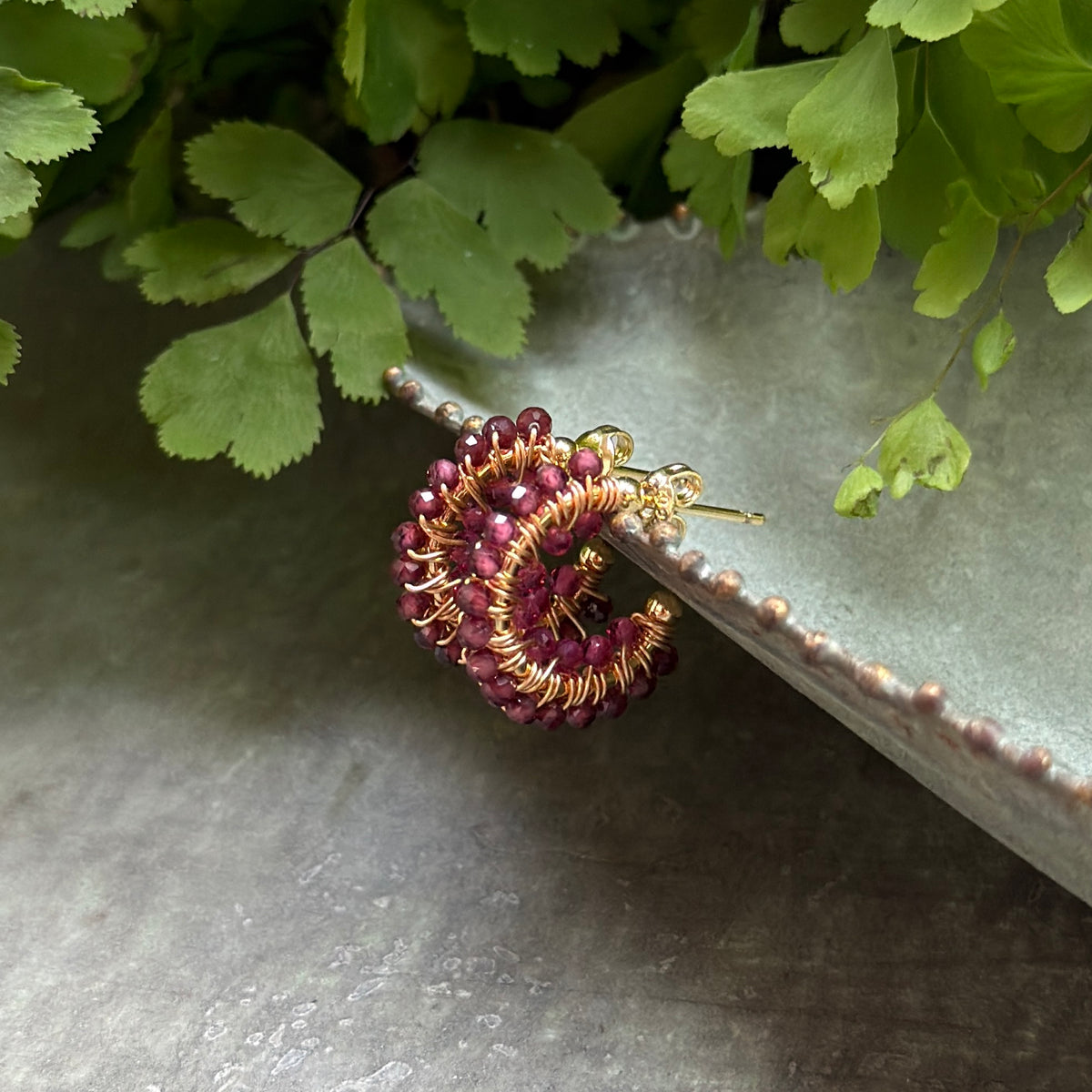 Burgundy & Fuchsia Pink Garnet Double Beaded Mini Hoops