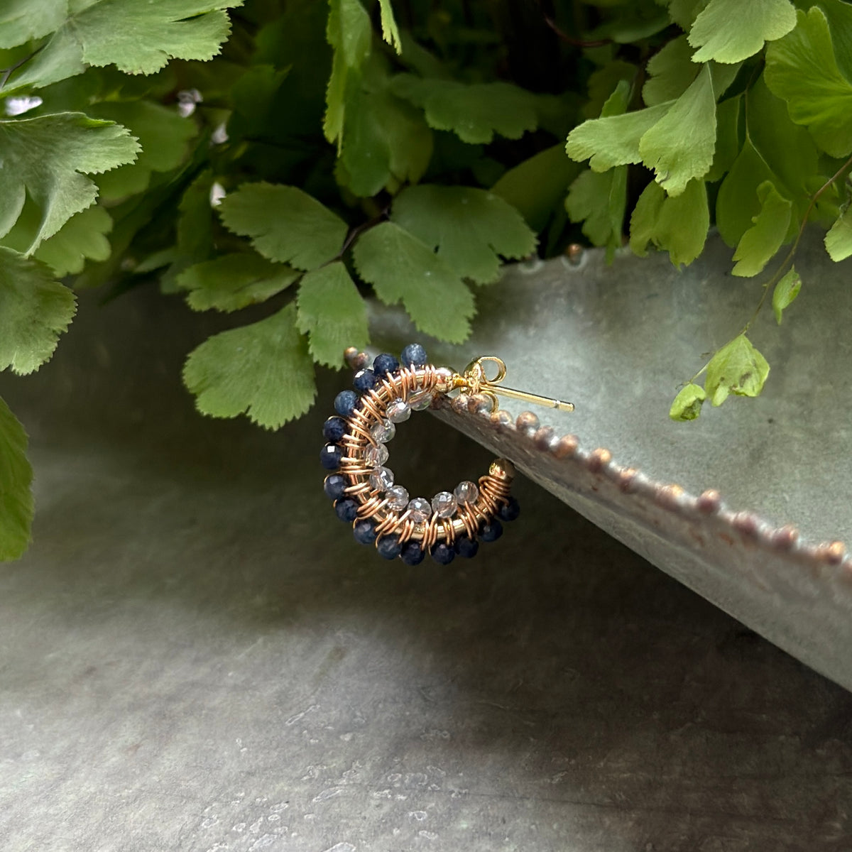 Denim Iolite & Crystal Double Beaded Mini Hoops