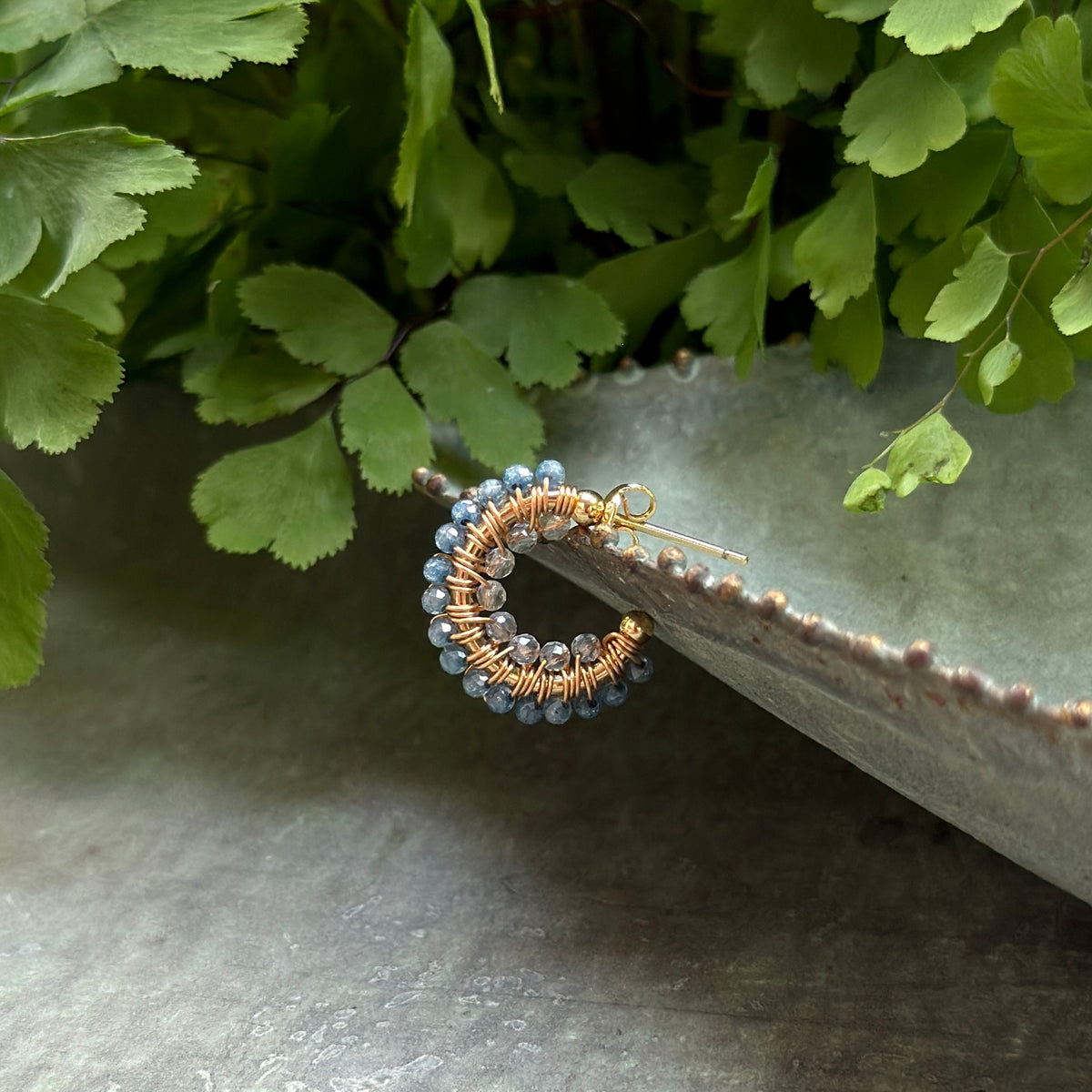 Pale Denim Azurite & Crystal Double Beaded Mini Hoops