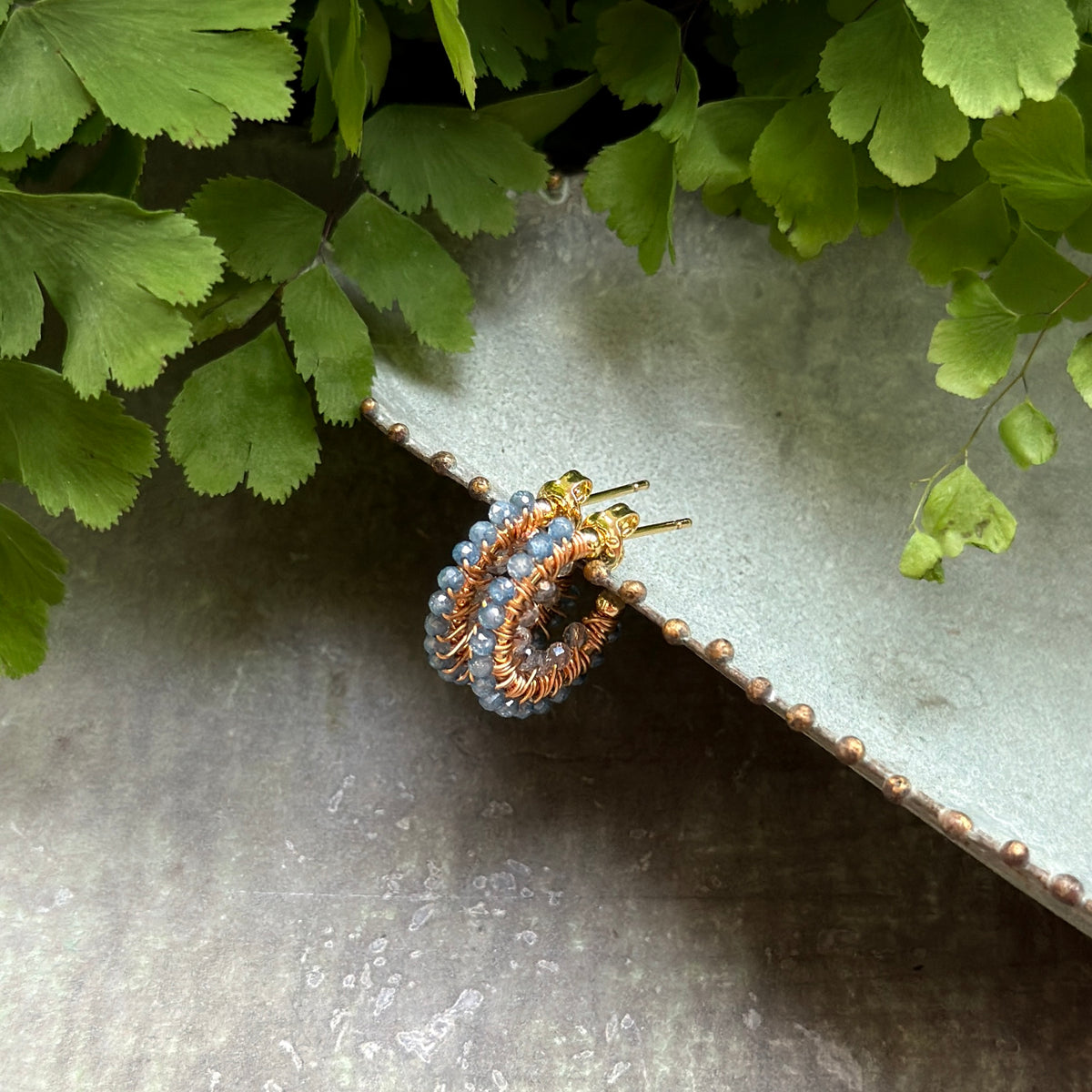 Pale Denim Azurite & Crystal Double Beaded Mini Hoops