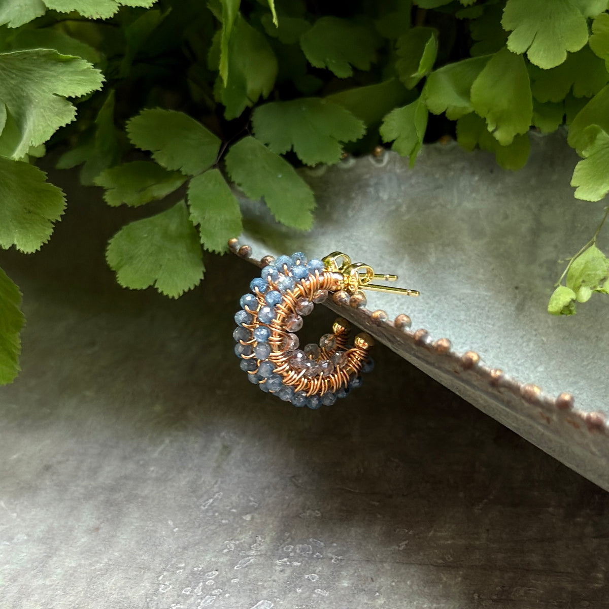 Pale Denim Azurite & Crystal Double Beaded Mini Hoops