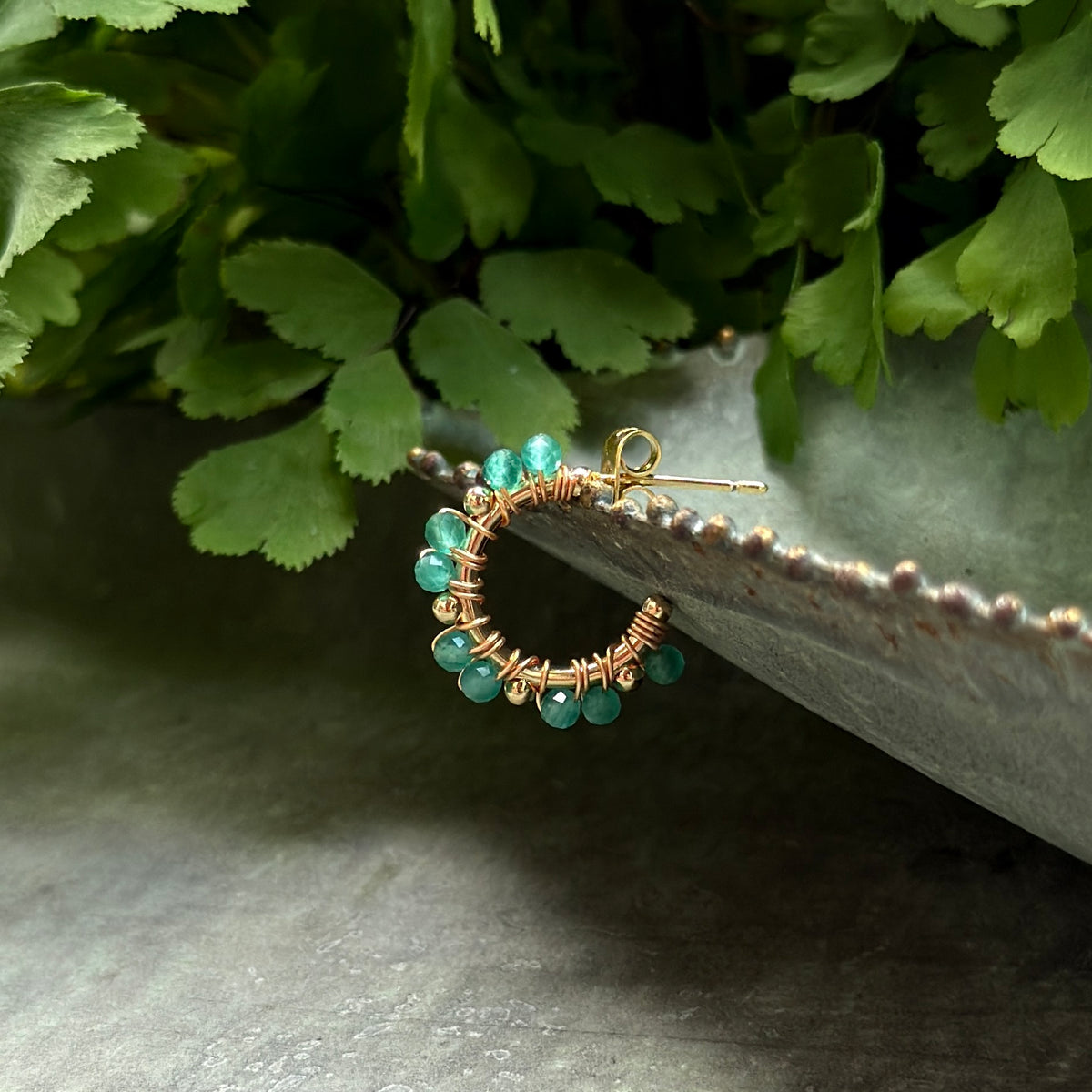 Mint Green Jade Mini Bobble Hoop Beaded Earrings