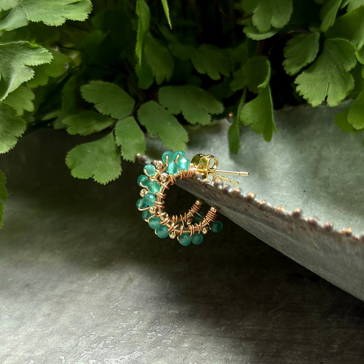 Mint Green Jade Mini Bobble Hoop Beaded Earrings