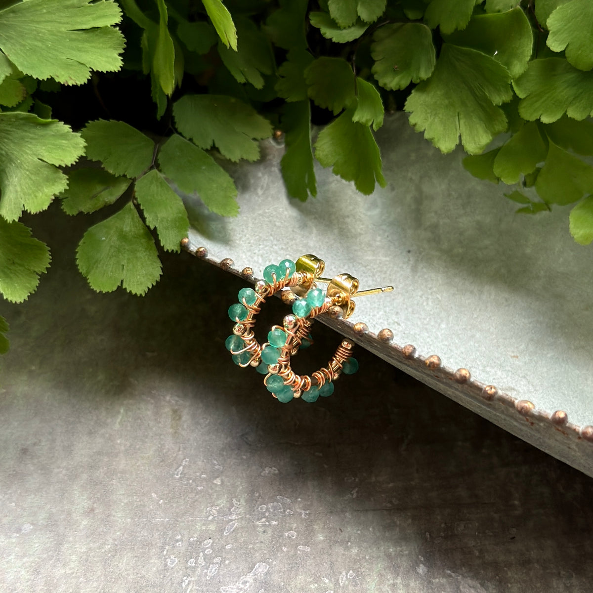 Mint Green Jade Mini Bobble Hoop Beaded Earrings