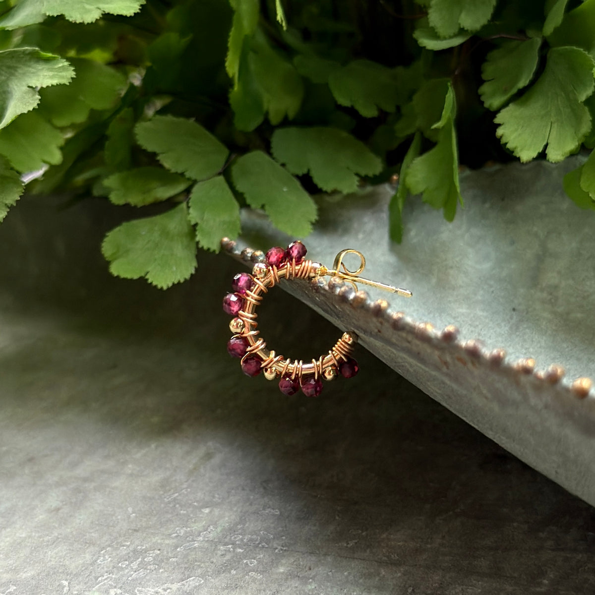 Burgundy Garnet Mini Bobble Hoop Beaded Earrings