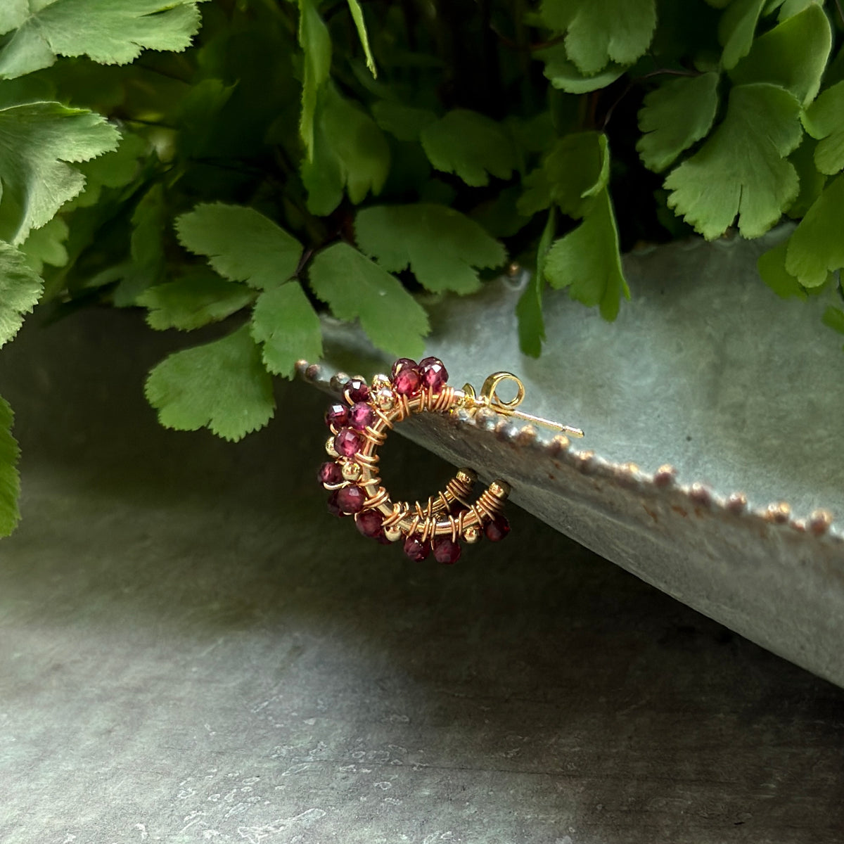 Burgundy Garnet Mini Bobble Hoop Beaded Earrings