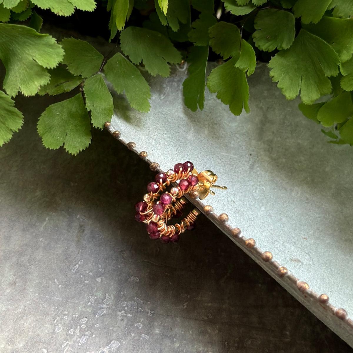 Burgundy Garnet Mini Bobble Hoop Beaded Earrings