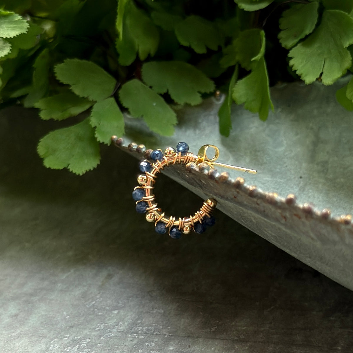 Denim Blue Iolite Mini Bobble Hoop Beaded Earrings