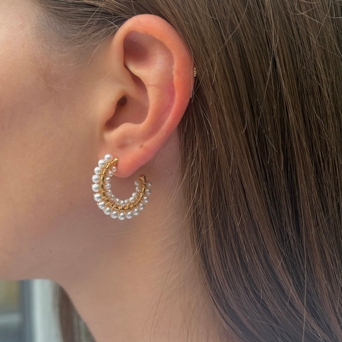 Freshwater Pearl Double Beaded Mini+ Hoop Earrings