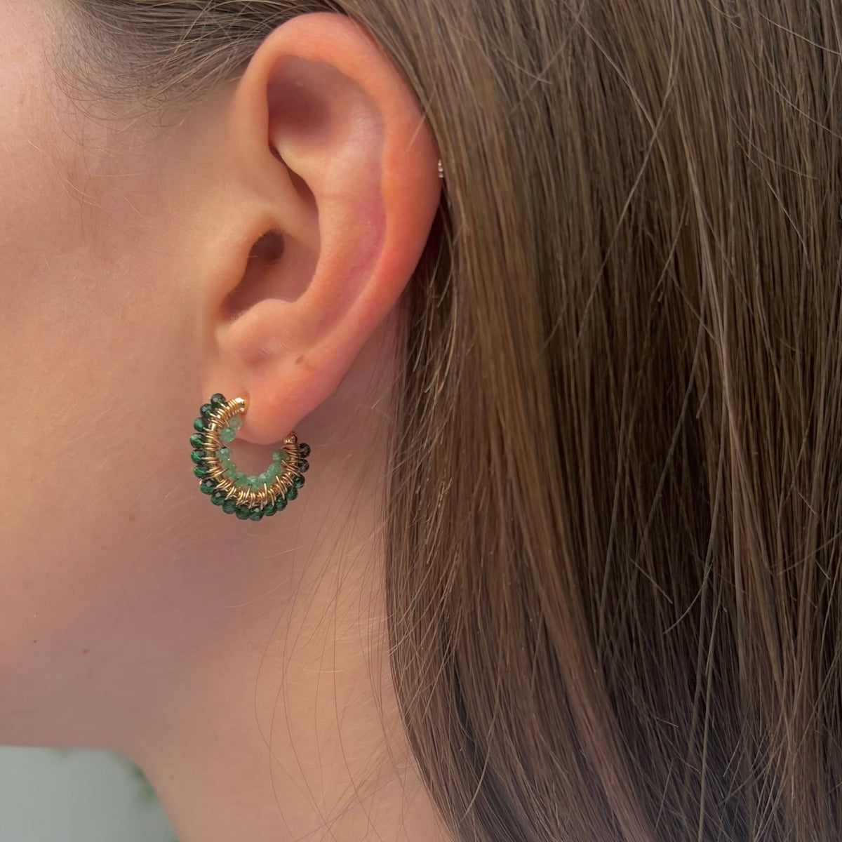 Emerald & Mint Jade Double Beaded Mini Hoops
