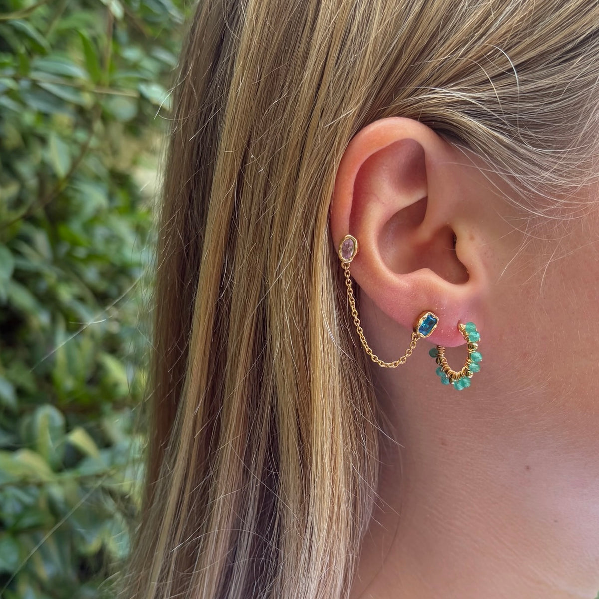Mint Green Jade Mini Bobble Hoop Beaded Earrings