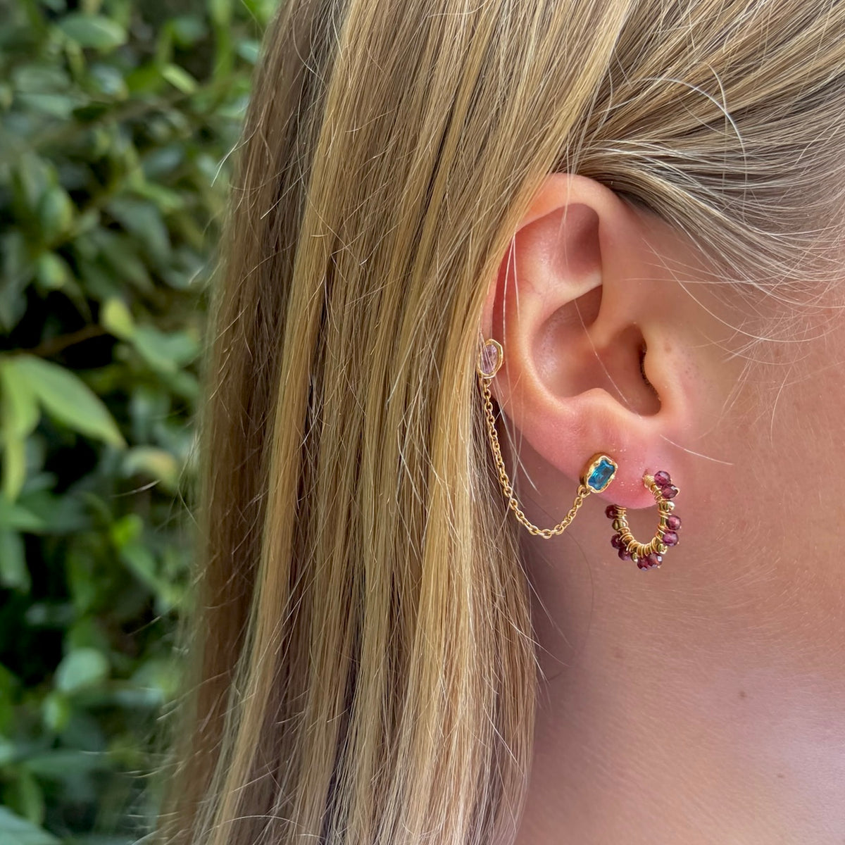 Burgundy Garnet Mini Bobble Hoop Beaded Earrings