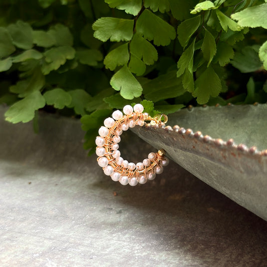 Freshwater Pearl Double Beaded Mini+ Hoop Earrings