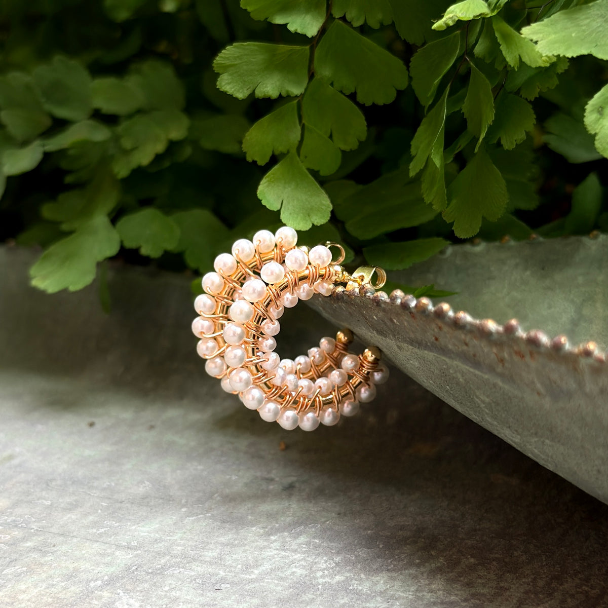 Freshwater Pearl Double Beaded Mini+ Hoop Earrings