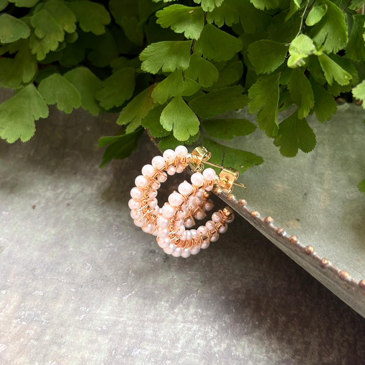 Freshwater Pearl Double Beaded Mini+ Hoop Earrings