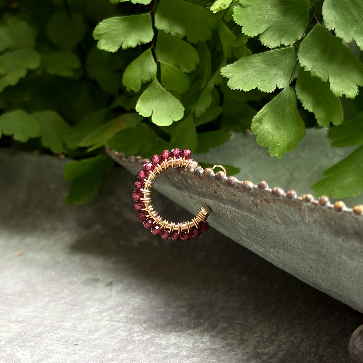 Fine Burgundy Garnet Mini Hoop Beaded Earrings
