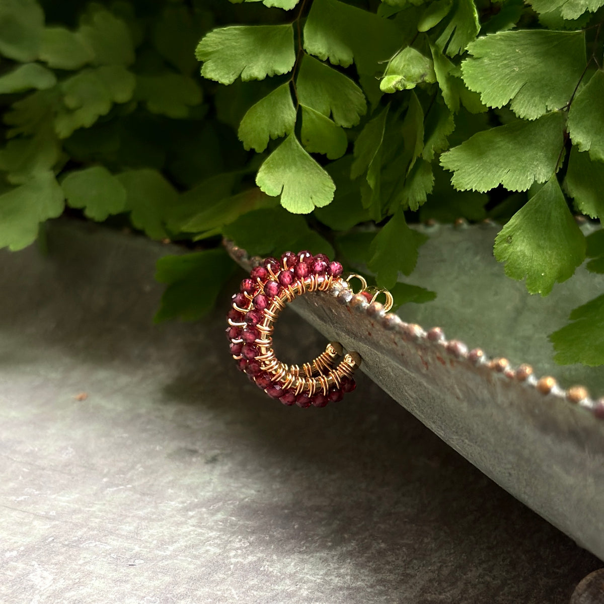 Fine Burgundy Garnet Mini Hoop Beaded Earrings