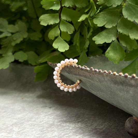 Dainty Freshwater Pearl Mini Hoop Beaded Earrings