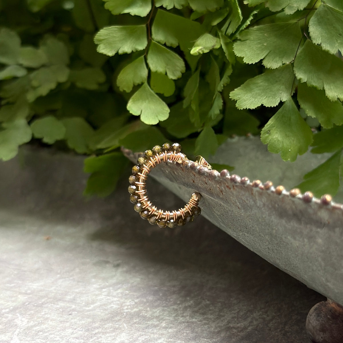 Fine Olive Green Peridot Mini Hoop Beaded Earrings