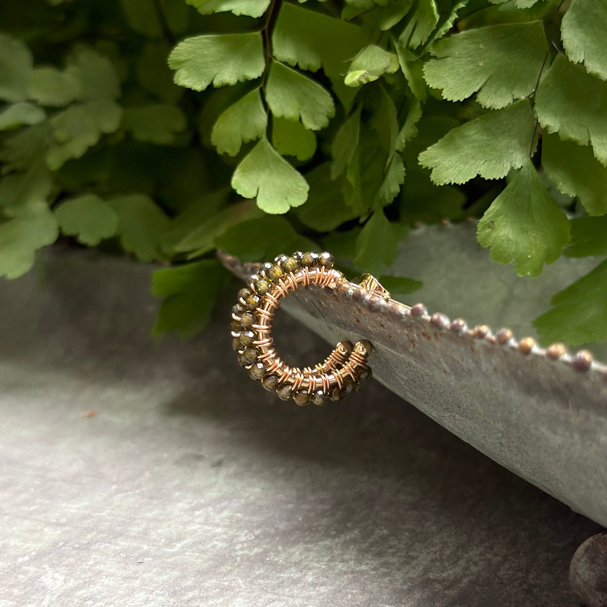 Fine Olive Green Peridot Mini Hoop Beaded Earrings