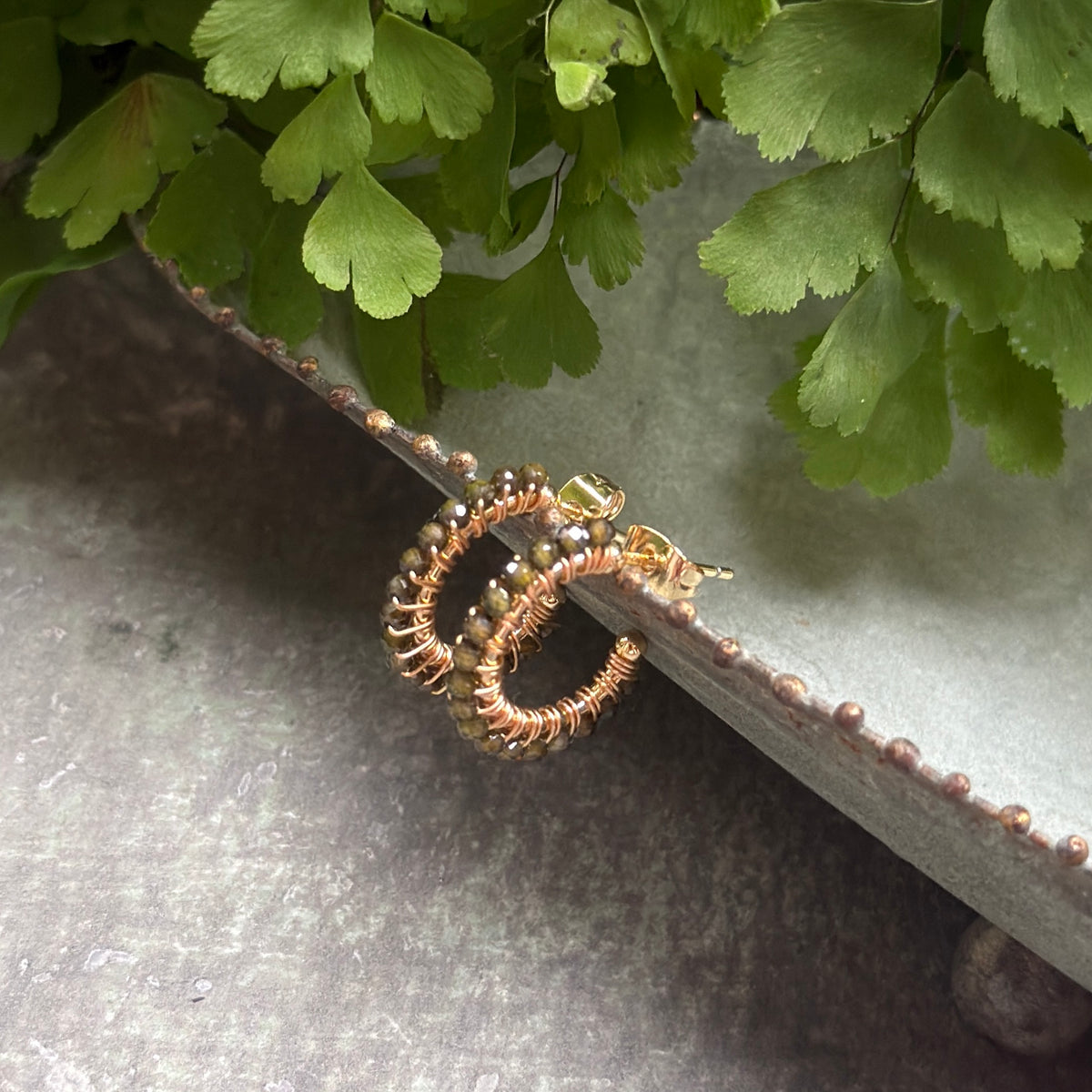 Fine Olive Green Peridot Mini Hoop Beaded Earrings