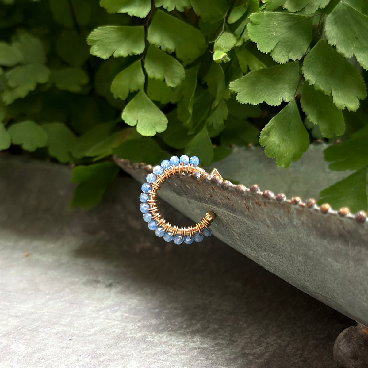 Fine Cornflower Blue Kyanite Mini Hoop Beaded Earrings