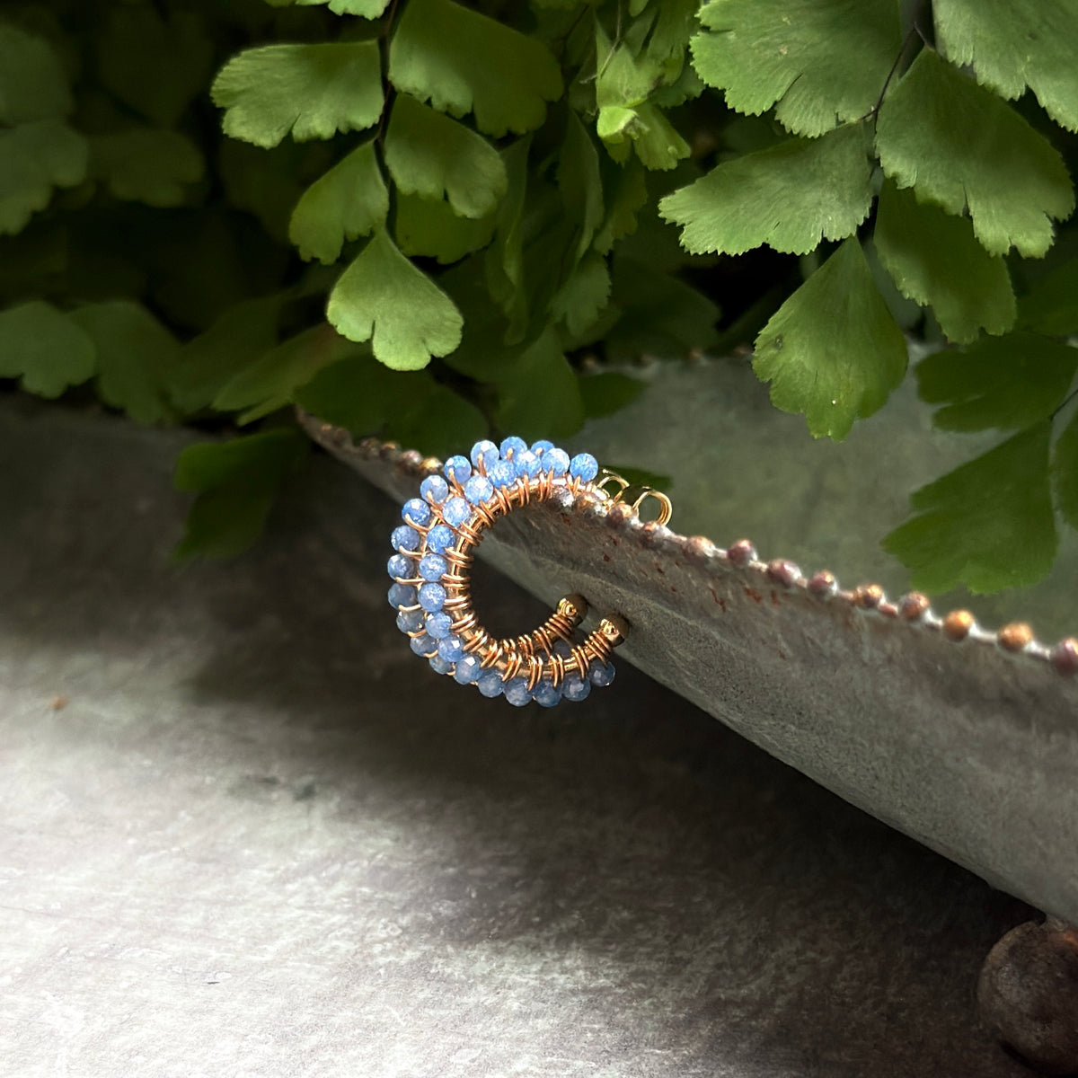 Fine Cornflower Blue Kyanite Mini Hoop Beaded Earrings