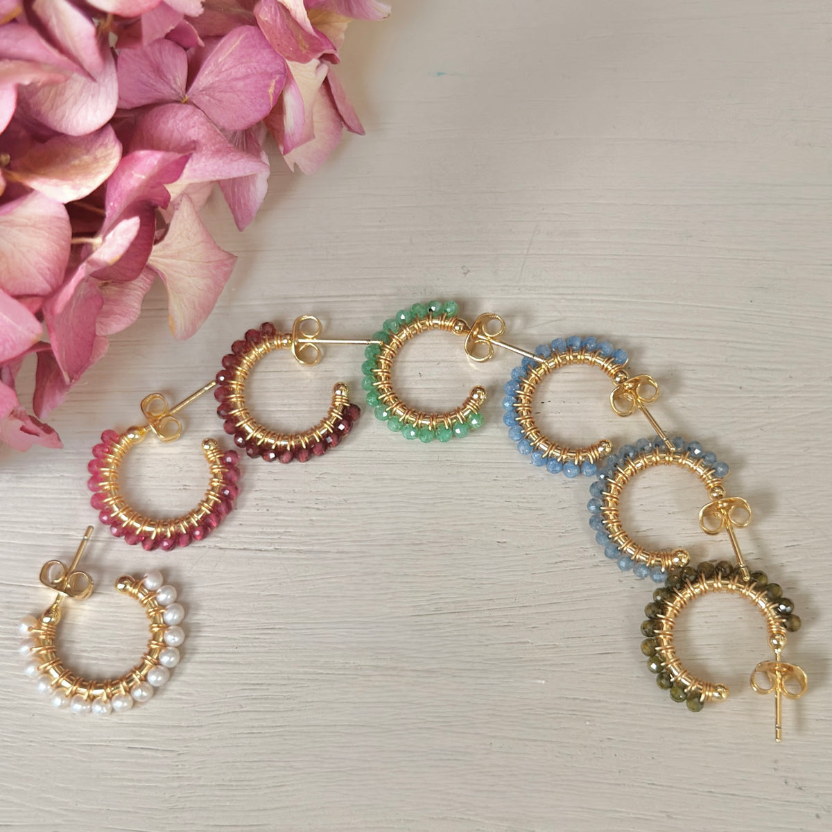 Fine Cornflower Blue Kyanite Mini Hoop Beaded Earrings