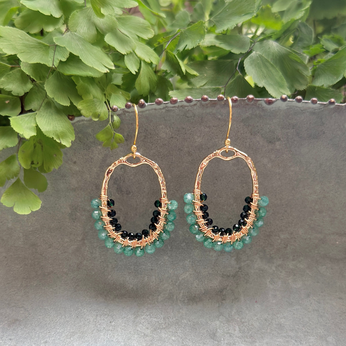 Mint & Emerald Green Jade 1/2 Oval Beaded Earrings