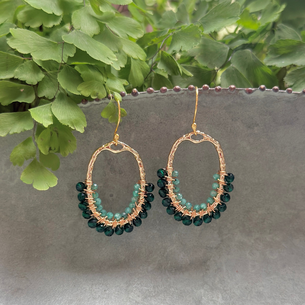Emerald & Mint Green Jade 1/2 Oval Beaded Earrings