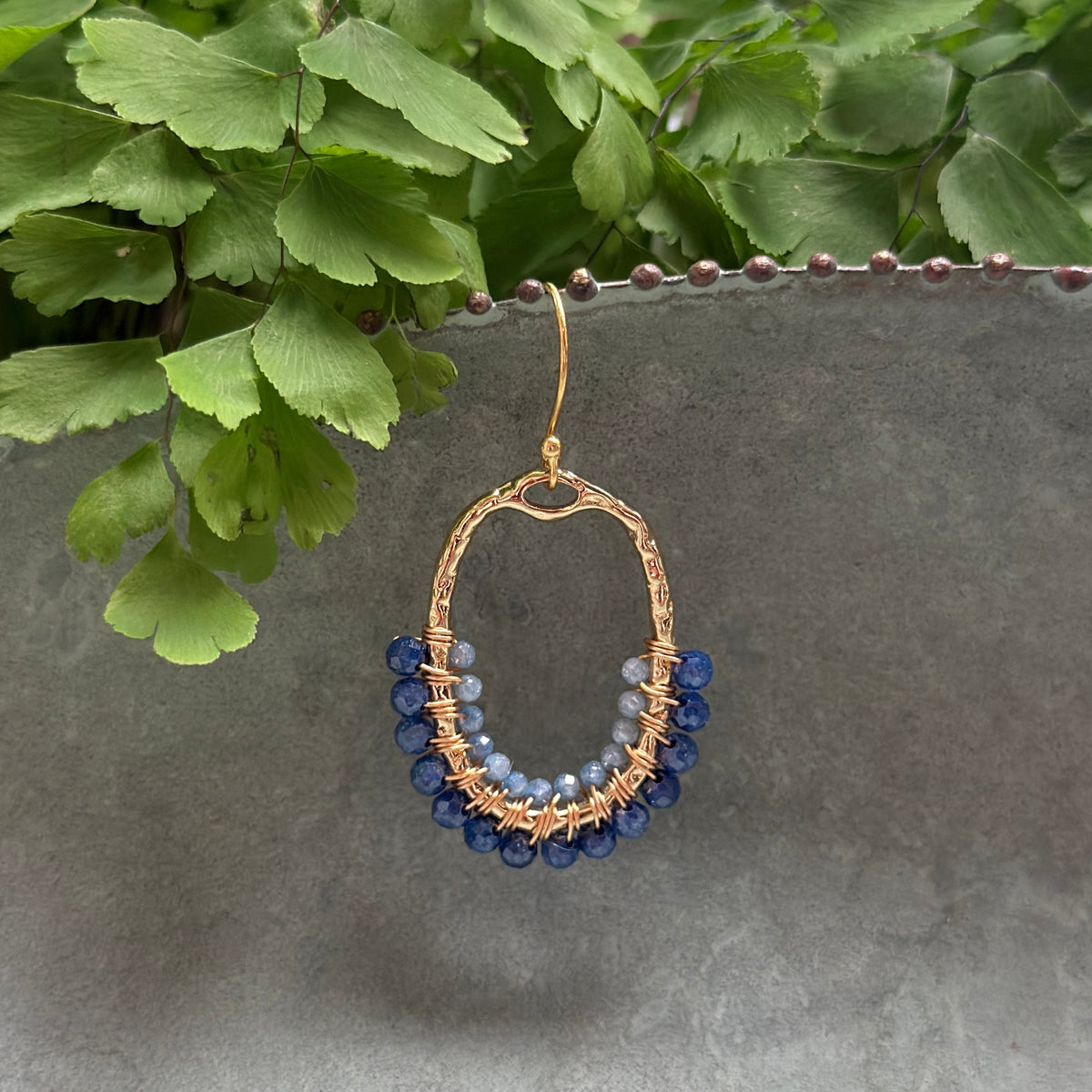 Royal Blue Quartz & Cornflower Kyanite 1/2 Oval Beaded Earrings