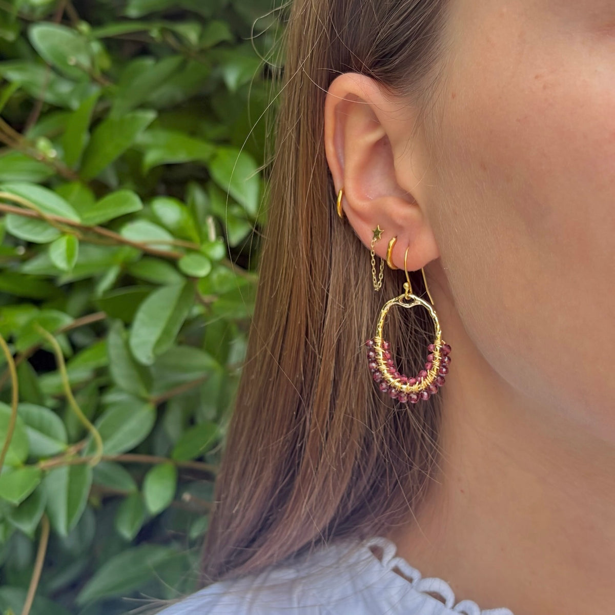 Burgundy & Freshwater Pearl 1/2 Oval Beaded Earrings