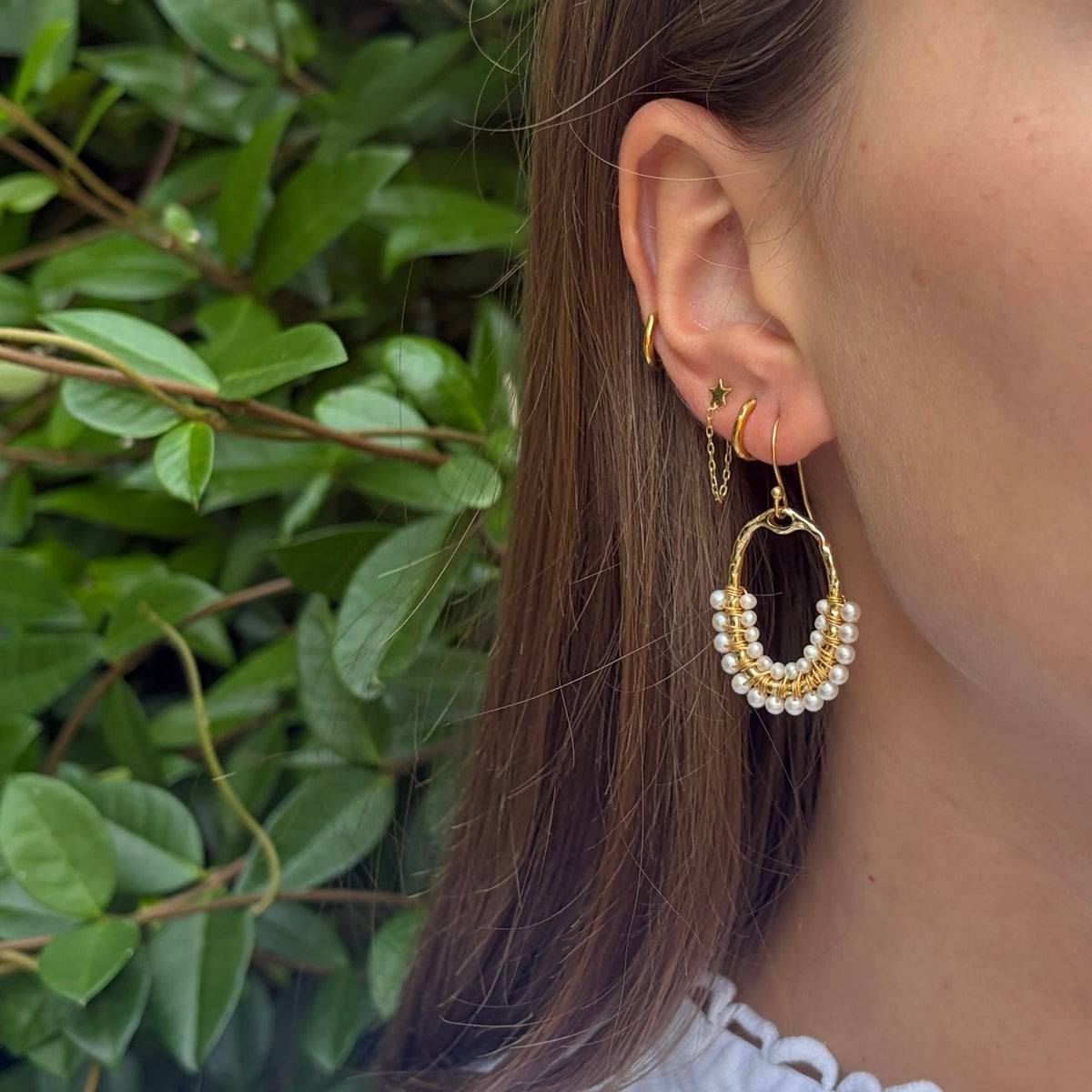 Freshwater Pearl 1/2 Oval Beaded Earrings