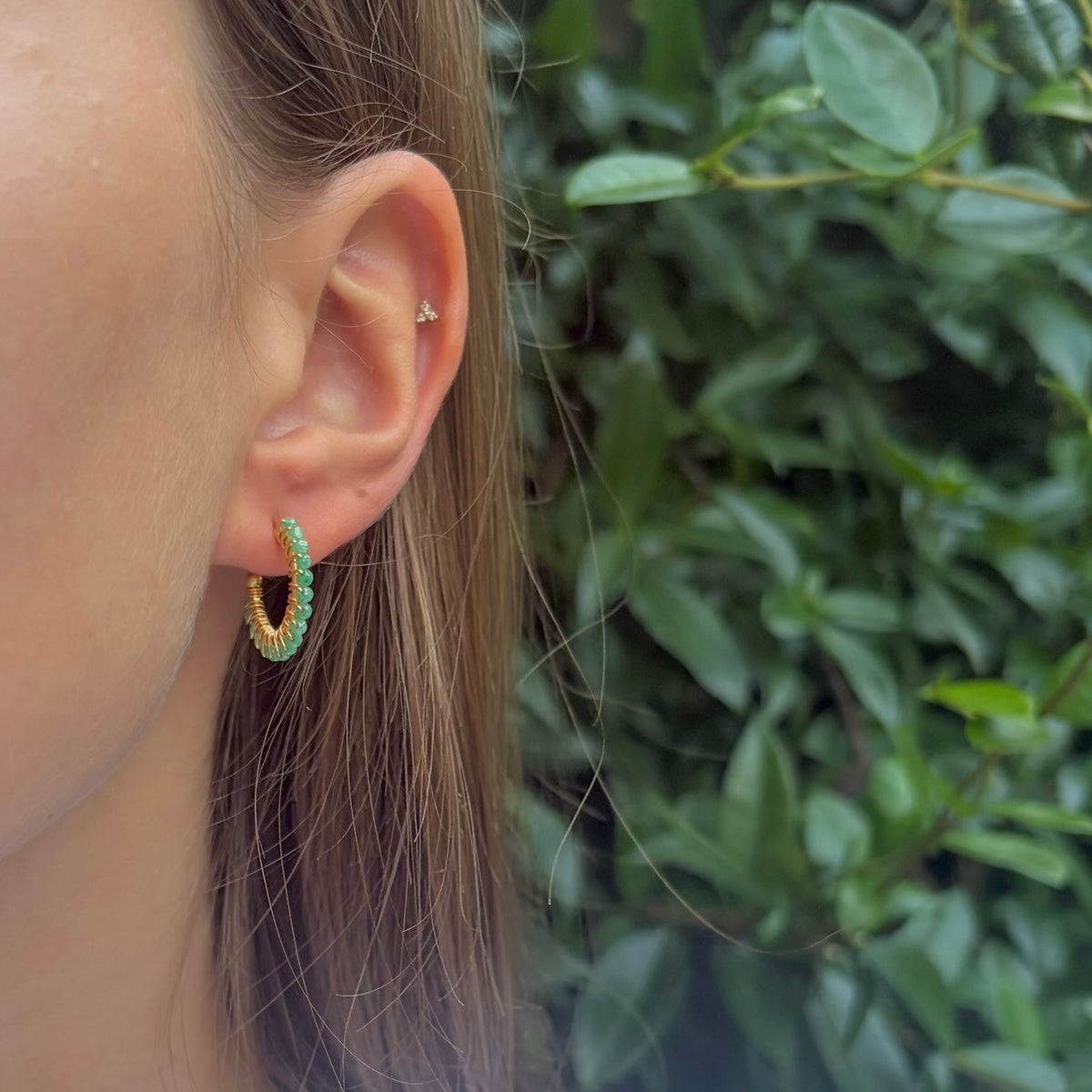 Fine Mint Green Jade Mini Hoop Beaded Earrings