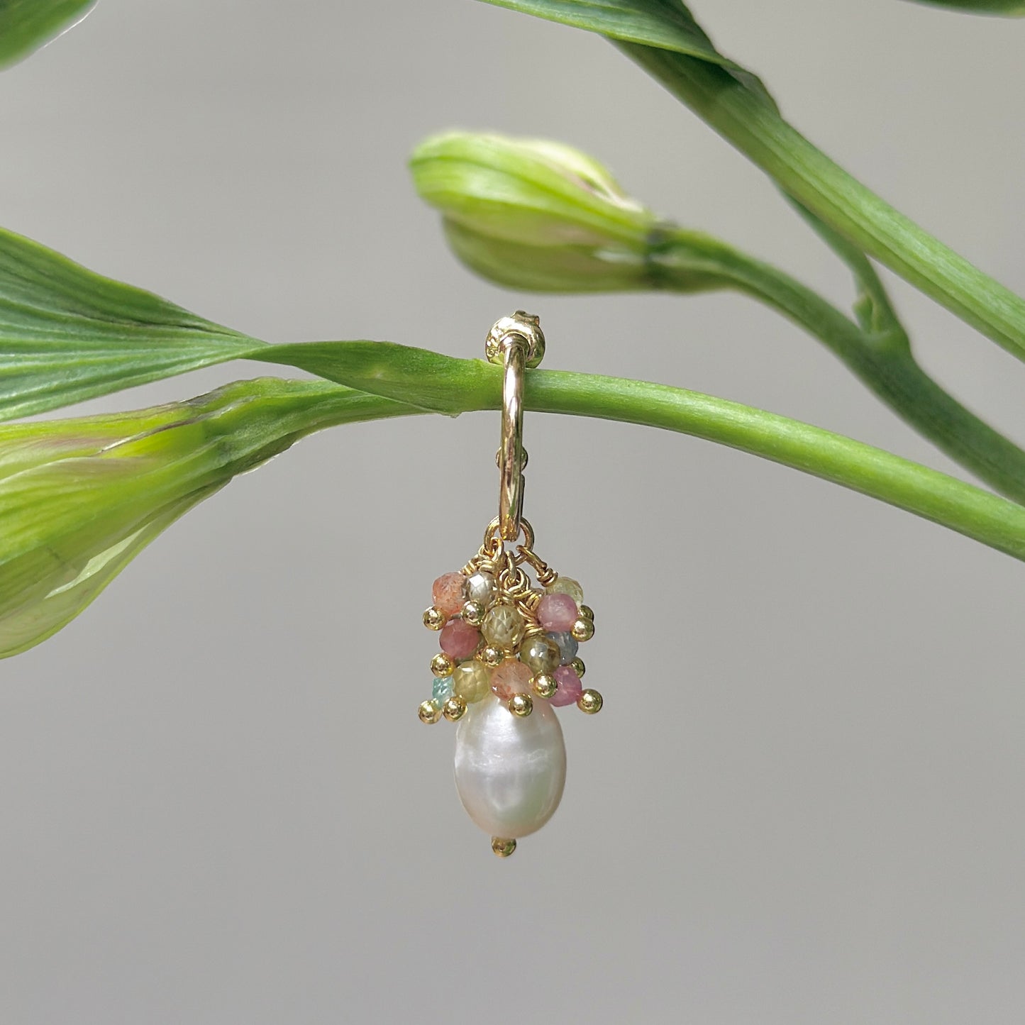 Mini Hoop Earrings With Ibiza Pearl & Mixed Summer Tourmaline Drops