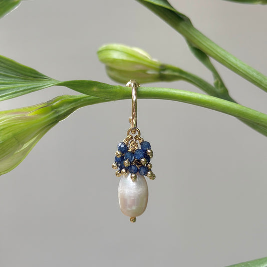 Mini Hoop Earrings With Ibiza Pearl & Royal Blue Azurite Drops