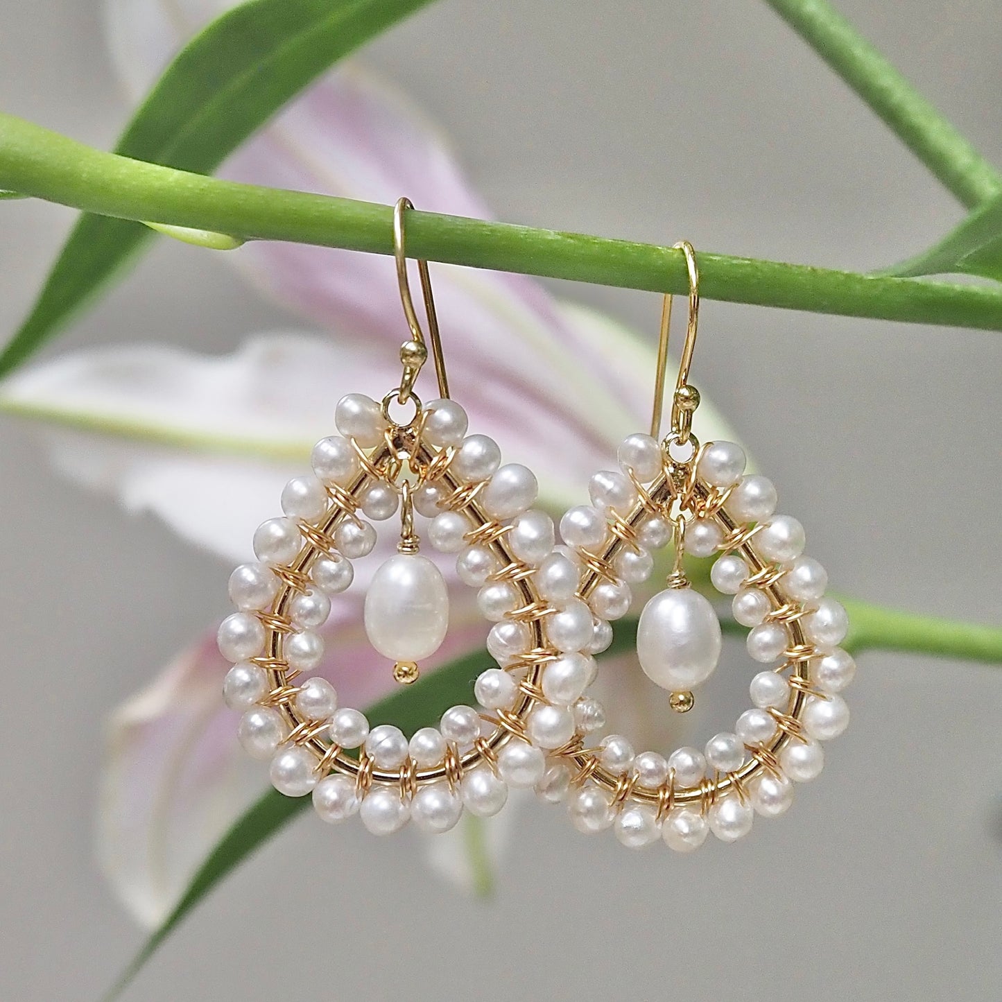 Freshwater Pearl Double Beaded Midi Teardrops With Pearl Drop