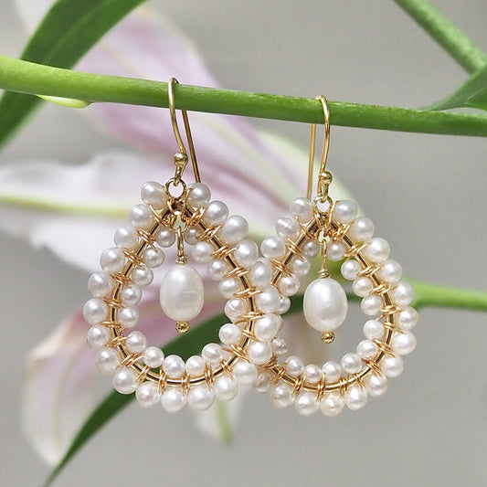 *Freshwater Pearl Double Beaded Midi Teardrops With Pearl Drop