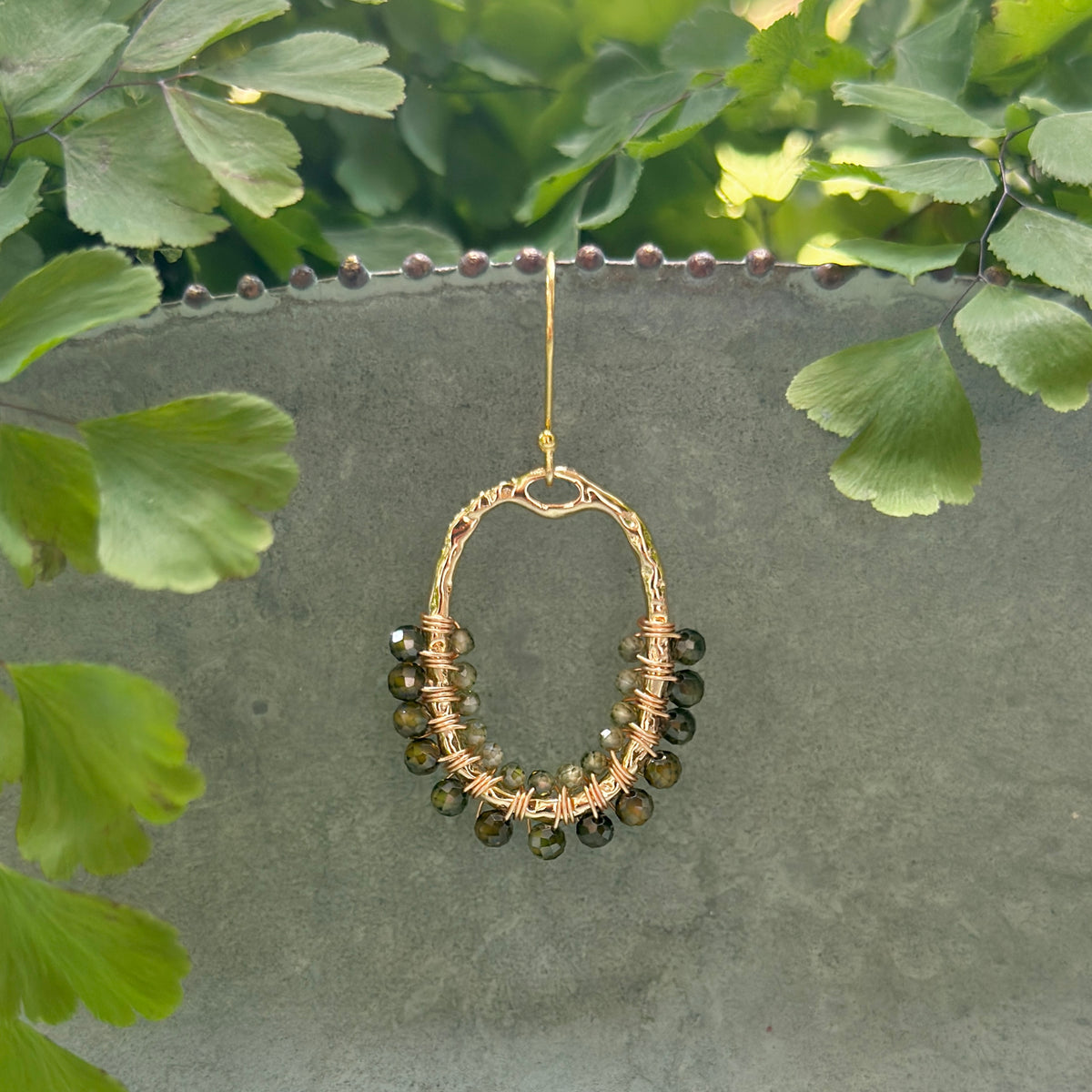 Olive Green Peridot 1/2 Oval Beaded Earrings