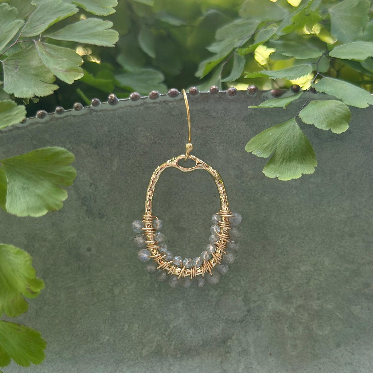 Grey Labradorite 1/2 Oval Beaded Earrings