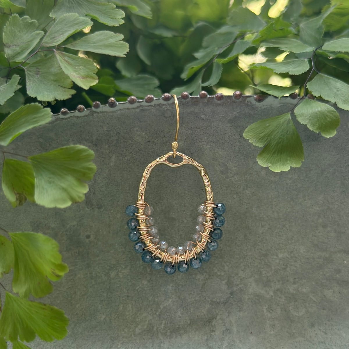 Pale Denim Azurite & Labradorite 1/2 Oval Beaded Earrings