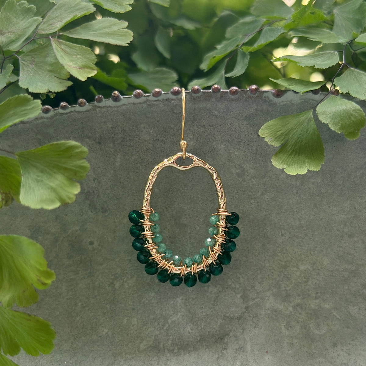 Emerald & Mint Green Jade 1/2 Oval Beaded Earrings