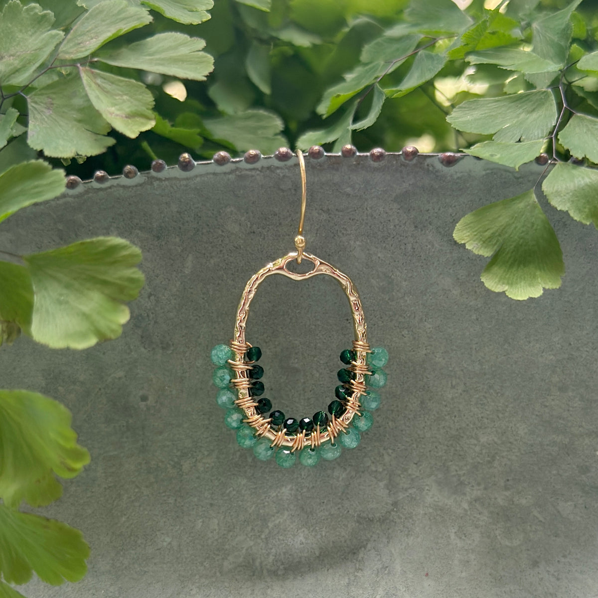 Mint & Emerald Green Jade 1/2 Oval Beaded Earrings