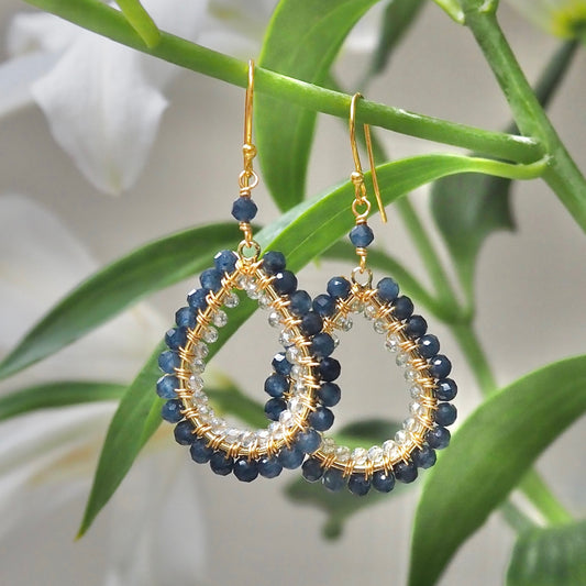 *Dark Denim Iolite & Crystal Double Beaded Midi Teardrop Earrings
