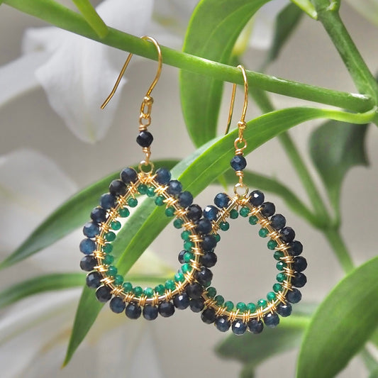 *Dark Denim Iolite & Mid Emerald Green Jade Double Beaded Midi Teardrop Earrings