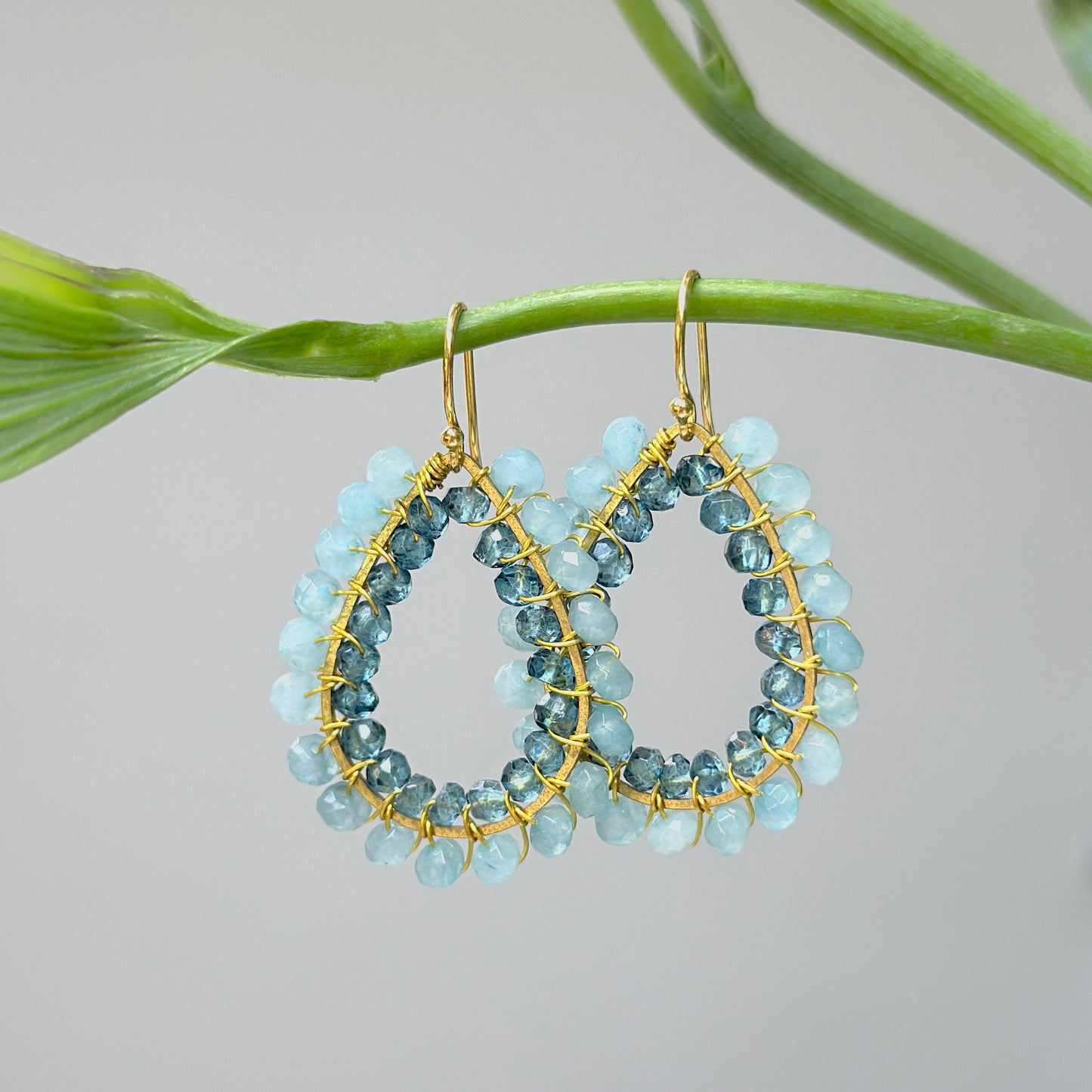 Powder Blue Agate & Slate Grey Crystal Big Bead Double Teardrop Earrings