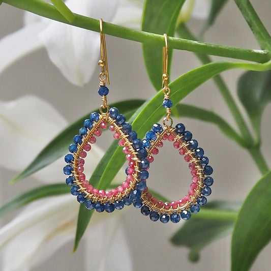 *Royal Blue Azurite & Candy Pink Garnet Double Beaded Midi Teardrop Earrings
