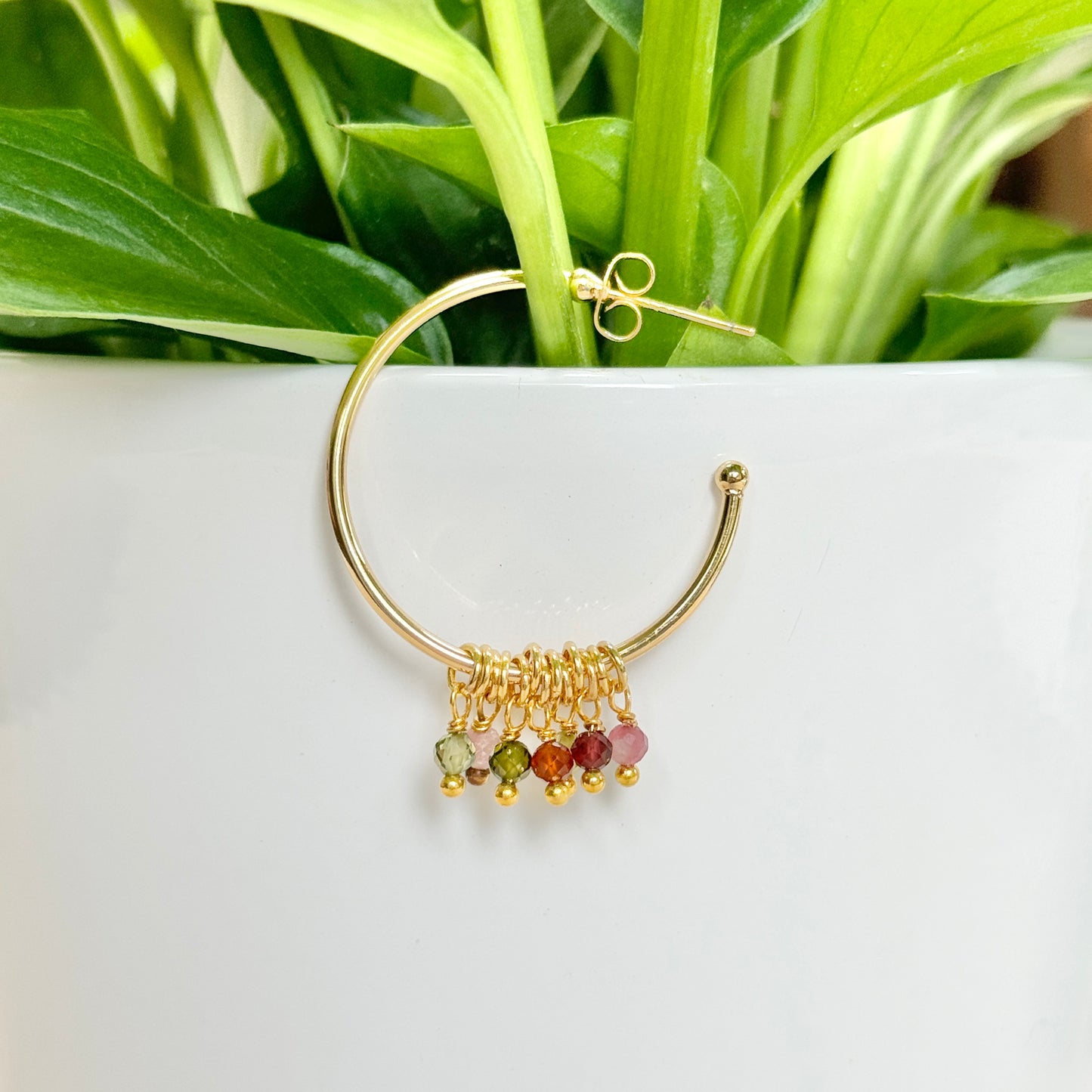 Autumn Tourmaline 7-Bead Midi Hoop Earrings