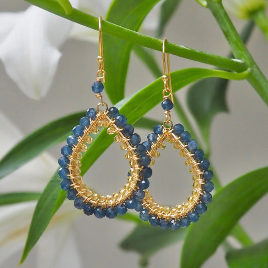 *Royal Blue Azurite & Yellow Citrine Double Beaded Midi Teardrop Earrings